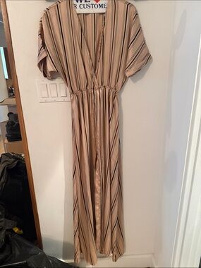 Simonetta Pink and Brown Striped Silk Scarf